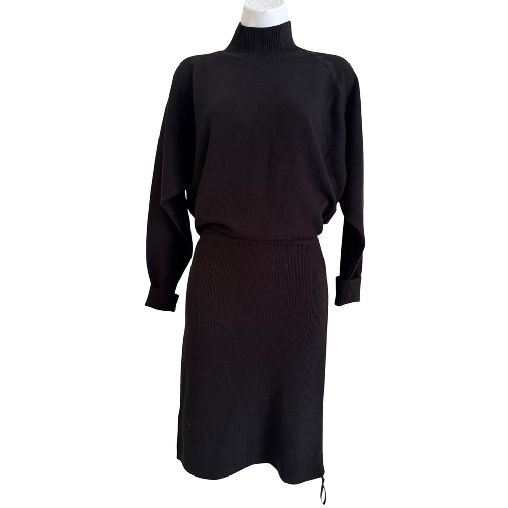 REISS Gabby Knit Sweater Dress M Black Wool Blend Mock Neck Zipper Slit $320 - Picture 3 of 14